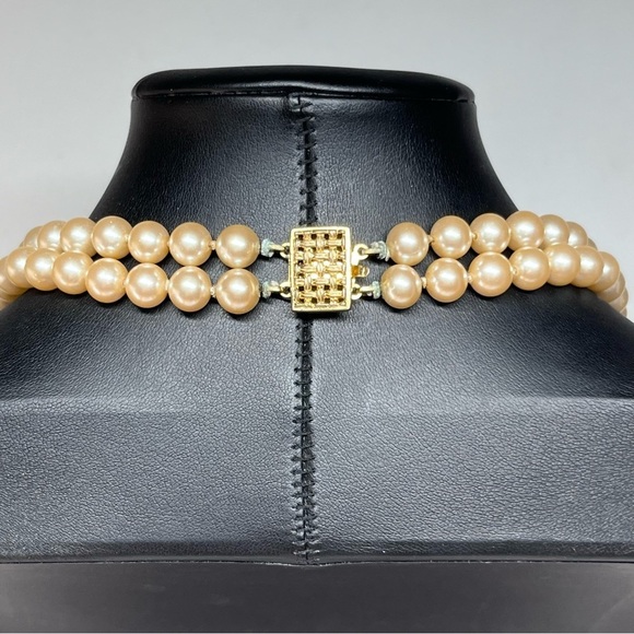 VTG 50's Simulated Pearls Golden Peach Champagne Double Strand 23" - Picture 5 of 9